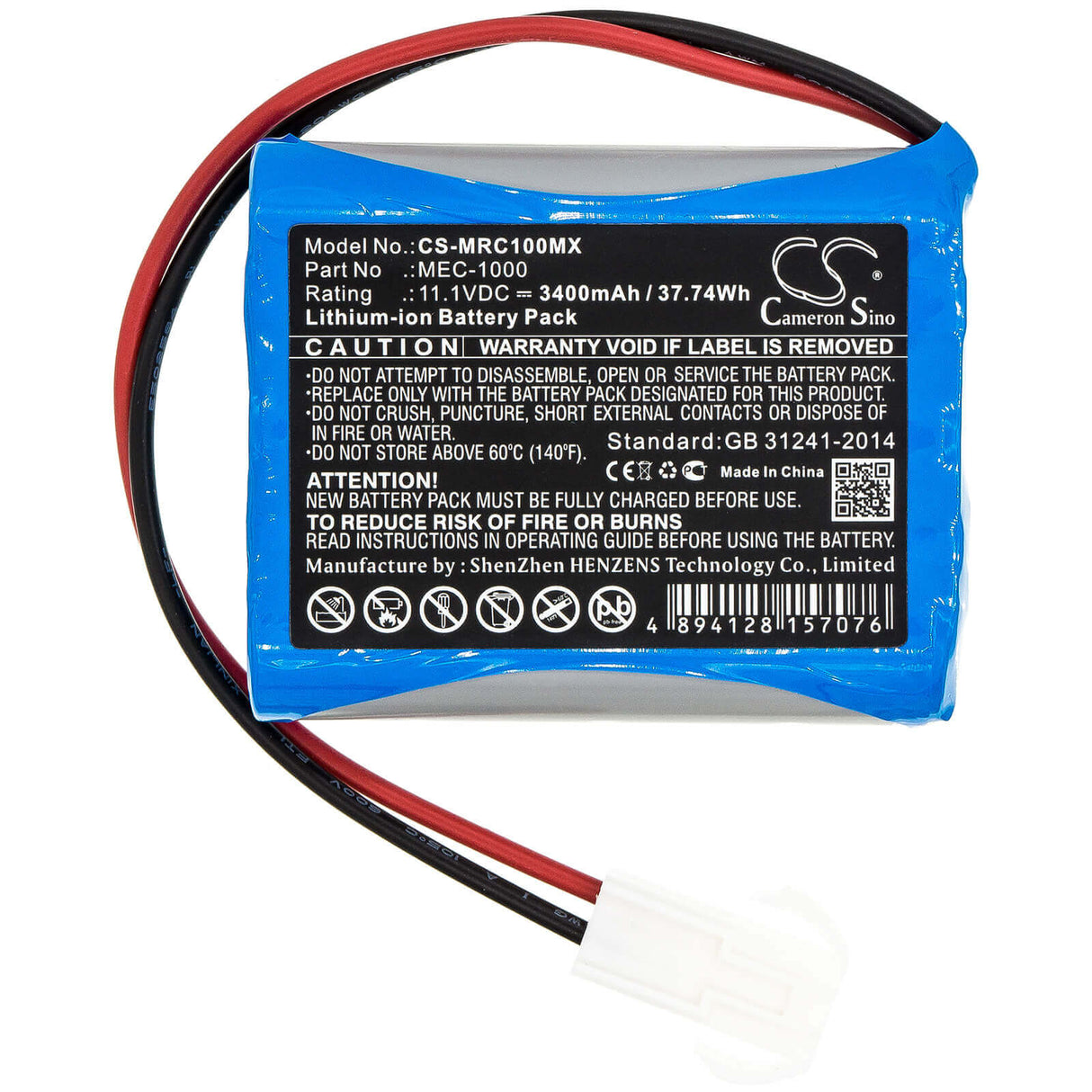 11.1V, Li-ion, 3400mAh, Medical battery fits Mindray, Mec-1000, 37.74Wh Medical Cameron Sino Technology Limited (Medical)