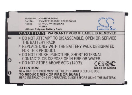 3.7V, Li-Polymer, 1150mAh, SmartPhone battery fits Mitac, 027332wux, Mio A702, 4.26Wh Mobile, SmartPhone Cameron Sino Technology Limited (Suspended)