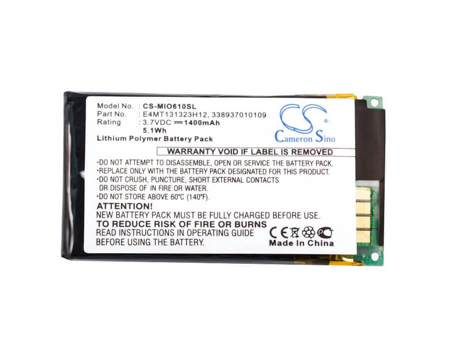 3.7V, Li-ion, 1400mAh, GPS battery fits Mitac, 338937010109, Mio H610, 5.18Wh GPS, Navigator Cameron Sino Technology Limited