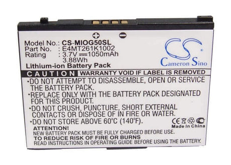 3.7V, Li-ion, 1050mAh, PDA battery fits Mitac, 338937010153, Mio Leap G50, Mio Leap K1, 3.89Wh PDA, Pocket PC Cameron Sino Technology Limited