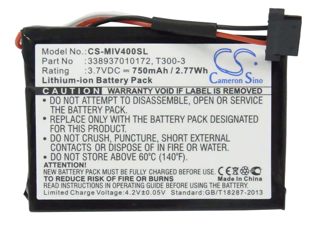 3.7V, Li-ion, 750mAh, GPS battery fits Mitac, 338937010172, M1100, Mio 4190, 2.78Wh GPS, Navigator Cameron Sino Technology Limited