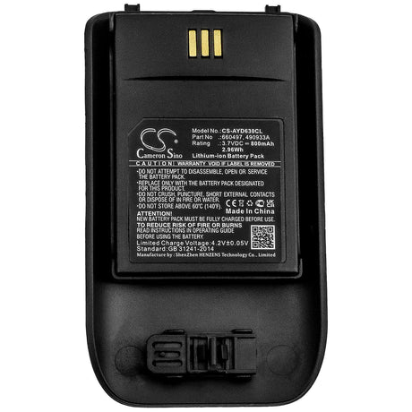 3.7V, Li-ion, 800mAh, Cordless Phone battery fits Mitel, Innovaphone, Ascom, (Black), 490933a, D63, D63 Messenger Lite, 2.96Wh Cordless Phone Cameron Sino Technology Limited (Cordless Phone)