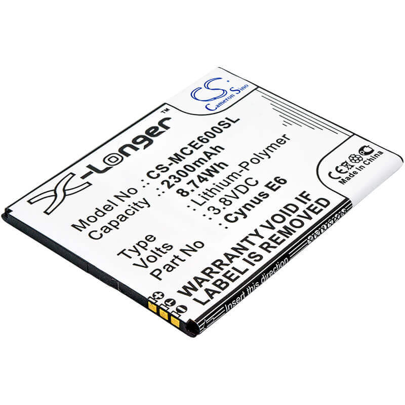 3.8V, Li-Polymer, 2300mAh, SmartPhone battery fits Mobistel, Cynus E6, Cynus E6, 8.74Wh Mobile, SmartPhone Cameron Sino Technology Limited (Smartphone)