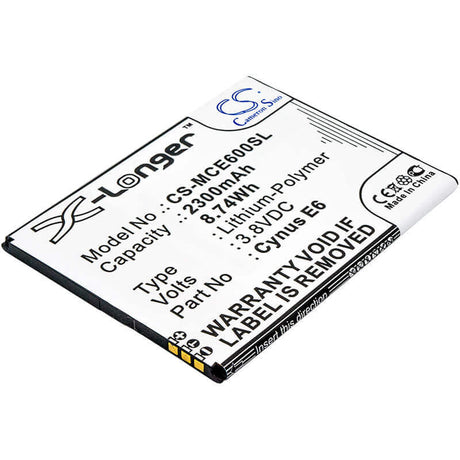 3.8V, Li-Polymer, 2300mAh, SmartPhone battery fits Mobistel, Cynus E6, Cynus E6, 8.74Wh Mobile, SmartPhone Cameron Sino Technology Limited (Smartphone)