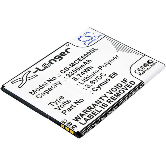 3.8V, Li-Polymer, 2300mAh, SmartPhone battery fits Mobistel, Cynus E6, Cynus E6, 8.74Wh Mobile, SmartPhone Cameron Sino Technology Limited (Smartphone)
