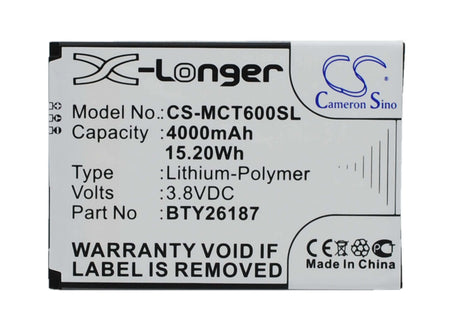3.8V, Li-Polymer, 4000mAh, SmartPhone battery fits Mobistel, Bty26187, Cynus T6, 15.2Wh Mobile, SmartPhone Cameron Sino Technology Limited (Smartphone)