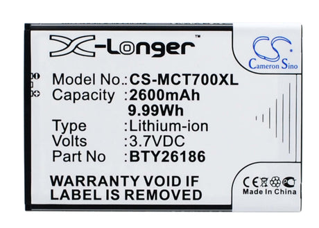 3.7V, Li-ion, 2600mAh, SmartPhone battery fits Mobistel, Bty26186, Cynus T7, Mt-600s, 9.62Wh Mobile, SmartPhone Cameron Sino Technology Limited (Smartphone)