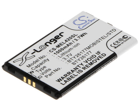 3.7V, Li-ion, 1000mAh, SmartPhone battery fits Mobistel, Bty26177, El420, El420 Dual, 3.7Wh Mobile, SmartPhone Cameron Sino Technology Limited (Suspended)