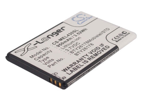 3.7V, Li-ion, 950mAh, SmartPhone battery fits Mobistel, Bty26178, El430, El430 Dual, 3.52Wh Mobile, SmartPhone Cameron Sino Technology Limited (Smartphone)