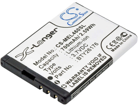 3.7V, Li-ion, 700mAh, SmartPhone battery fits Mobistel, Bty26176, El460, El460 Dual, 2.59Wh Mobile, SmartPhone Cameron Sino Technology Limited (Smartphone)