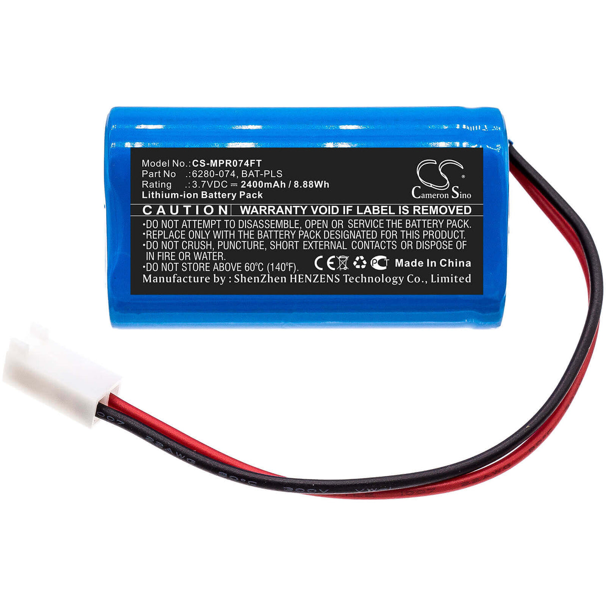 3.7V, Li-ion, 2400mAh, Flashlight battery fits Monarch, 6280-074, Pocket Led Stroboscope, 8.88Wh Flashlight Cameron Sino Technology Limited