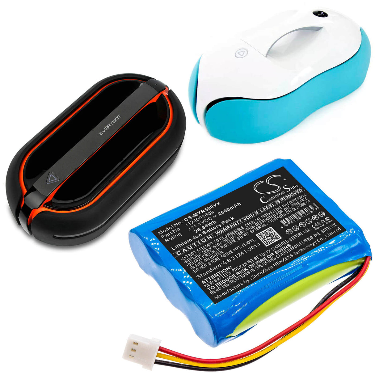 11.1V, Li-ion, 2600mAh, Vacuum battery fits Moneual, Everybot Rs500, Everybot Rs700, 28.86Wh Vacuum Cameron Sino Technology Limited