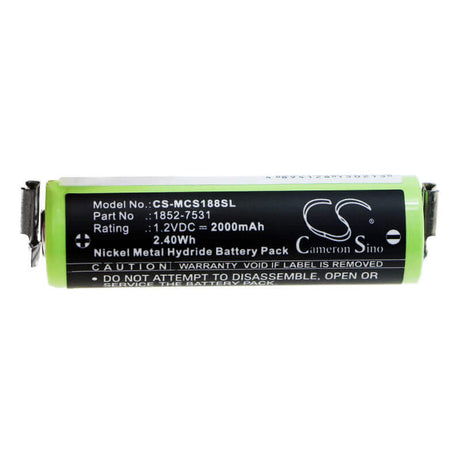 1.2V, Ni-MH, 2000mAh, Shaver battery fits Moser, Wella, 1590-7291, Chromini 1591, Chromini 1591b, 2.4Wh Shaver Cameron Sino Technology Limited