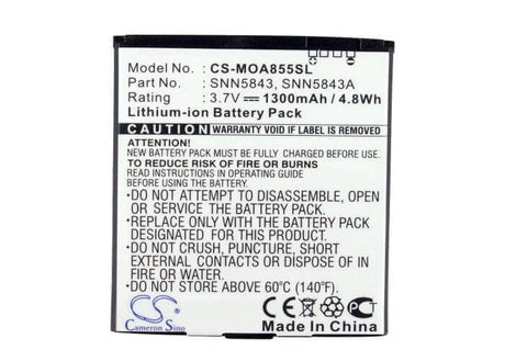 3.7V, Li-ion, 1300mAh, SmartPhone battery fits Sprint, Motorola, T-mobile, Verizon, Bp6x, A855 Sholes Android, A954, 4.81Wh Mobile, SmartPhone Cameron Sino Technology Limited (Smartphone)