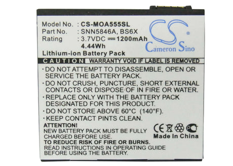 3.7V, Li-ion, 1200mAh, SmartPhone battery fits Motorola, Bs6x, Calgary, Devour A555, 4.44Wh Mobile, SmartPhone Cameron Sino Technology Limited (Suspended)