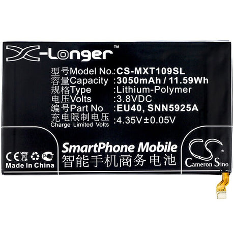 3.8V, Li-Polymer, 3050mAh, SmartPhone battery fits Motorola, Eu40, Droid Maxx, Droid Ultra Xt1080, 11.59Wh Mobile, SmartPhone Cameron Sino Technology Limited (Smartphone)