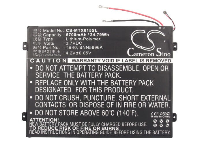 3.7V, Li-Polymer, 6700mAh, Tablet battery fits Motorola, L-l-l Dc110510, Mz615, Mz616, 24.79Wh Tablet Cameron Sino Technology Limited