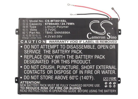 3.7V, Li-Polymer, 6700mAh, Tablet battery fits Motorola, L-l-l Dc110510, Mz615, Mz616, 24.79Wh Tablet Cameron Sino Technology Limited