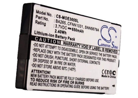 3.7V, Li-ion, 650mAh, SmartPhone battery fits Motorola, Ba265, E365, 2.41Wh Mobile, SmartPhone Cameron Sino Technology Limited (Suspended)