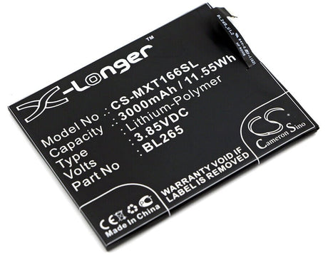 3.85V, Li-Polymer, 3000mAh, SmartPhone battery fits Motorola, Bl265, Kung-fu, Moto M, 11.55Wh Mobile, SmartPhone Cameron Sino Technology Limited (Smartphone)
