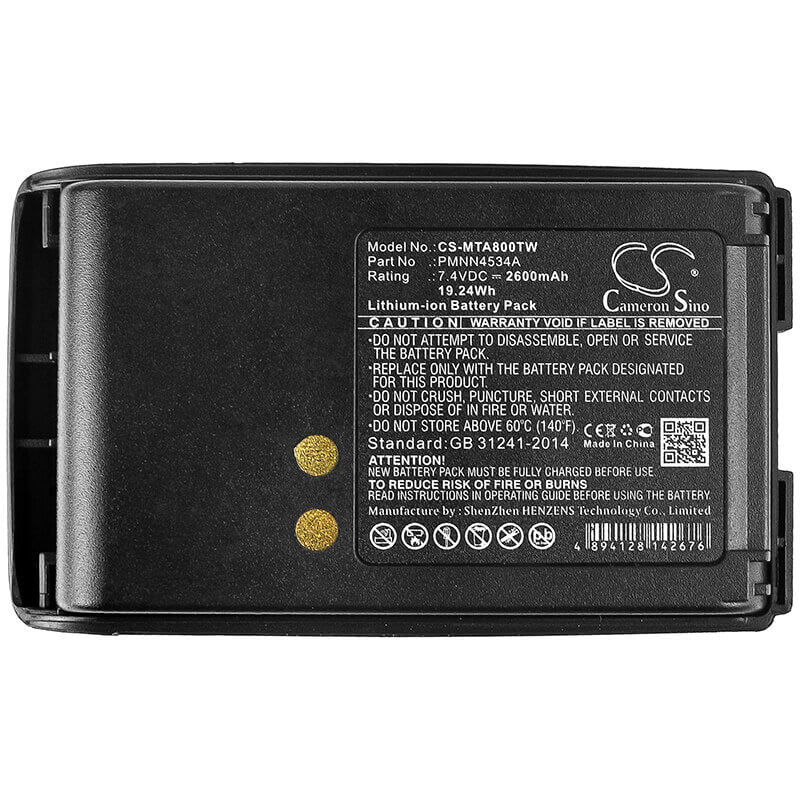 7.4V, Li-ion, 2600mAh, Two-Way Radio battery fits Motorola, Pmnn4534a, Mag One A8, Mag One A8d, 19.24Wh Two-Way Radio Cameron Sino Technology Limited