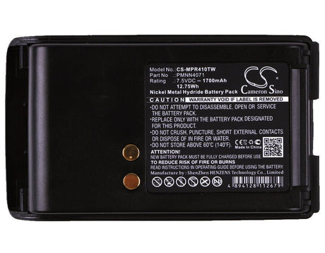 7.5V, Ni-MH, 1700mAh, Two-Way Radio battery fits Motorola, Pmnn4071, A6, A8, 12.75Wh Two-Way Radio Cameron Sino Technology Limited