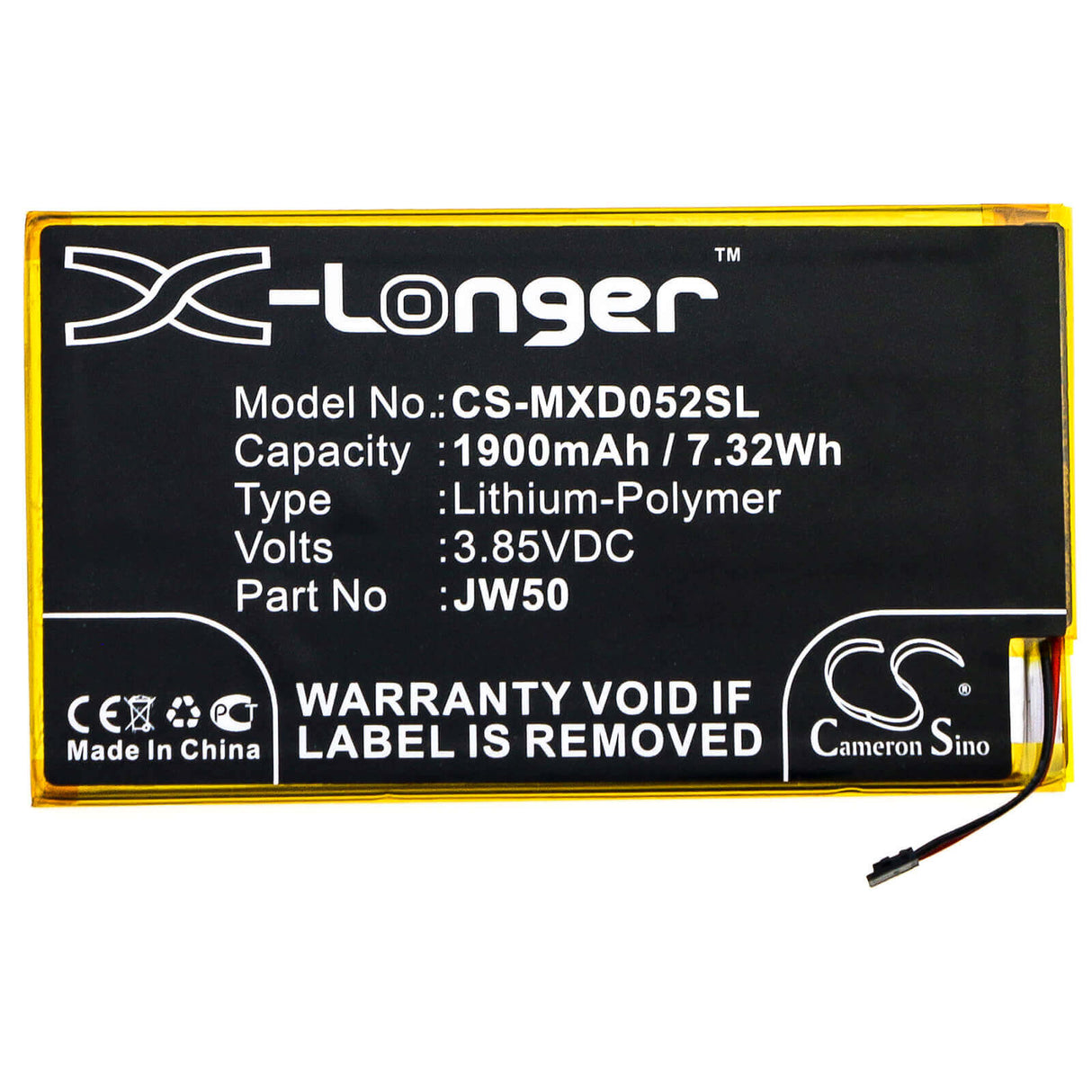 3.85V, Li-Polymer, 1900mAh, SmartPhone battery fits Motorola, Jw50, Md1005g, Moto Module 5g, 7.32Wh Mobile, SmartPhone Cameron Sino Technology Limited (Smartphone)