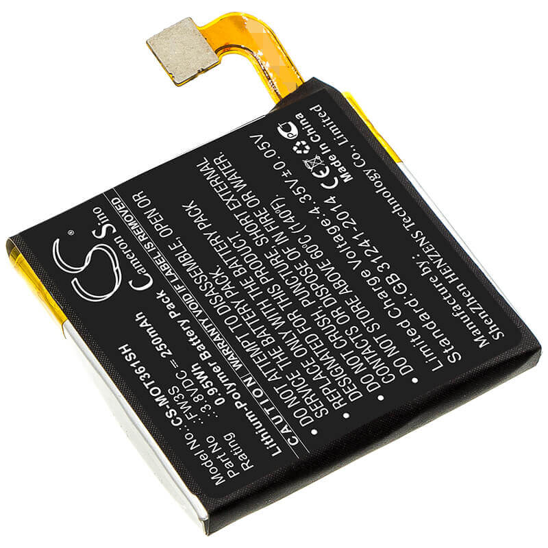 3.8V, Li-Polymer, 250mAh, Smartwatch battery fits Motorola, Fw3s, Moto 360 2nd, Moto 360 2rd, 0.95Wh Smartwatch Cameron Sino Technology Limited