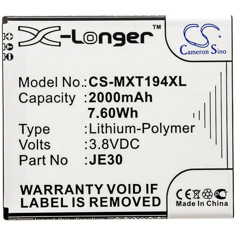 3.8V, Li-Polymer, 2000mAh, SmartPhone battery fits Motorola, Je30, Moto E5 Play Go Edition, Moto E5 Play Go Edition Dual S, 7.6Wh Mobile, SmartPhone Cameron Sino Technology Limited (Smartphone)