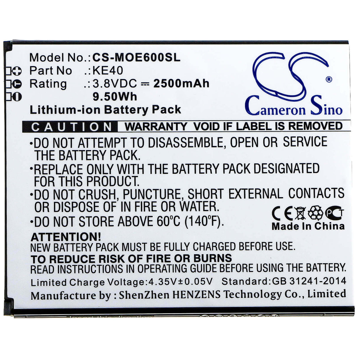 Battery For Motorola, Moto E6, Xt2005, Xt2005-1 3.8v, 2500mah - 9.50wh Mobile, SmartPhone Cameron Sino Technology Limited (Smartphone)