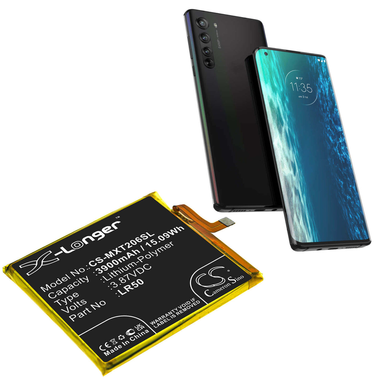3.87V, Li-Polymer, 3900mAh, SmartPhone battery fits Motorola, Lr50, Moto Edge, Moto Edge 5g, 15.09Wh Mobile, SmartPhone Cameron Sino Technology Limited (Smartphone)
