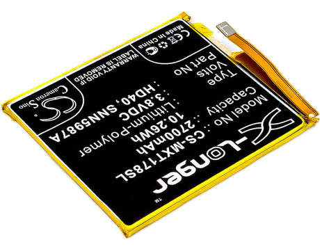 3.8V, Li-Polymer, 2700mAh, SmartPhone battery fits Motorola, Hd40, Moto Z Force 2nd, Moto Z Force 2nd Gen, 10.26Wh Mobile, SmartPhone Cameron Sino Technology Limited (Smartphone)