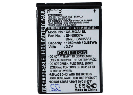 3.7V, Li-ion, 1050mAh, SmartPhone battery fits Motorola, Bn70, Mt710, 3.89Wh Mobile, SmartPhone Cameron Sino Technology Limited (Smartphone)