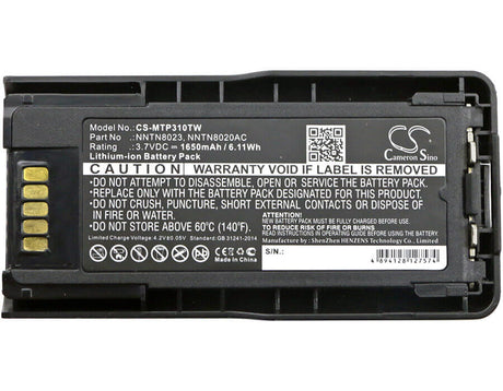 3.7V, Li-ion, 1650mAh, Two-Way Radio battery fits Motorola, Nntn8020, Mtp3100, Mtp3150, 6.11Wh Two-Way Radio Cameron Sino Technology Limited