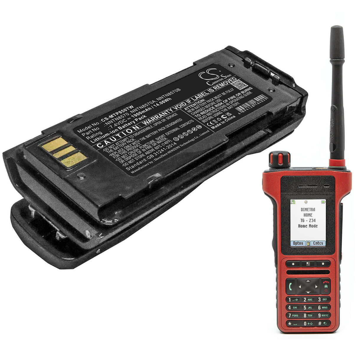 7.4V, Li-ion, 1900mAh, Two-Way Radio battery fits Motorola, Nntn8570, Mtp8500, Mtp8500ex, 14.06Wh Two-Way Radio Cameron Sino Technology Limited