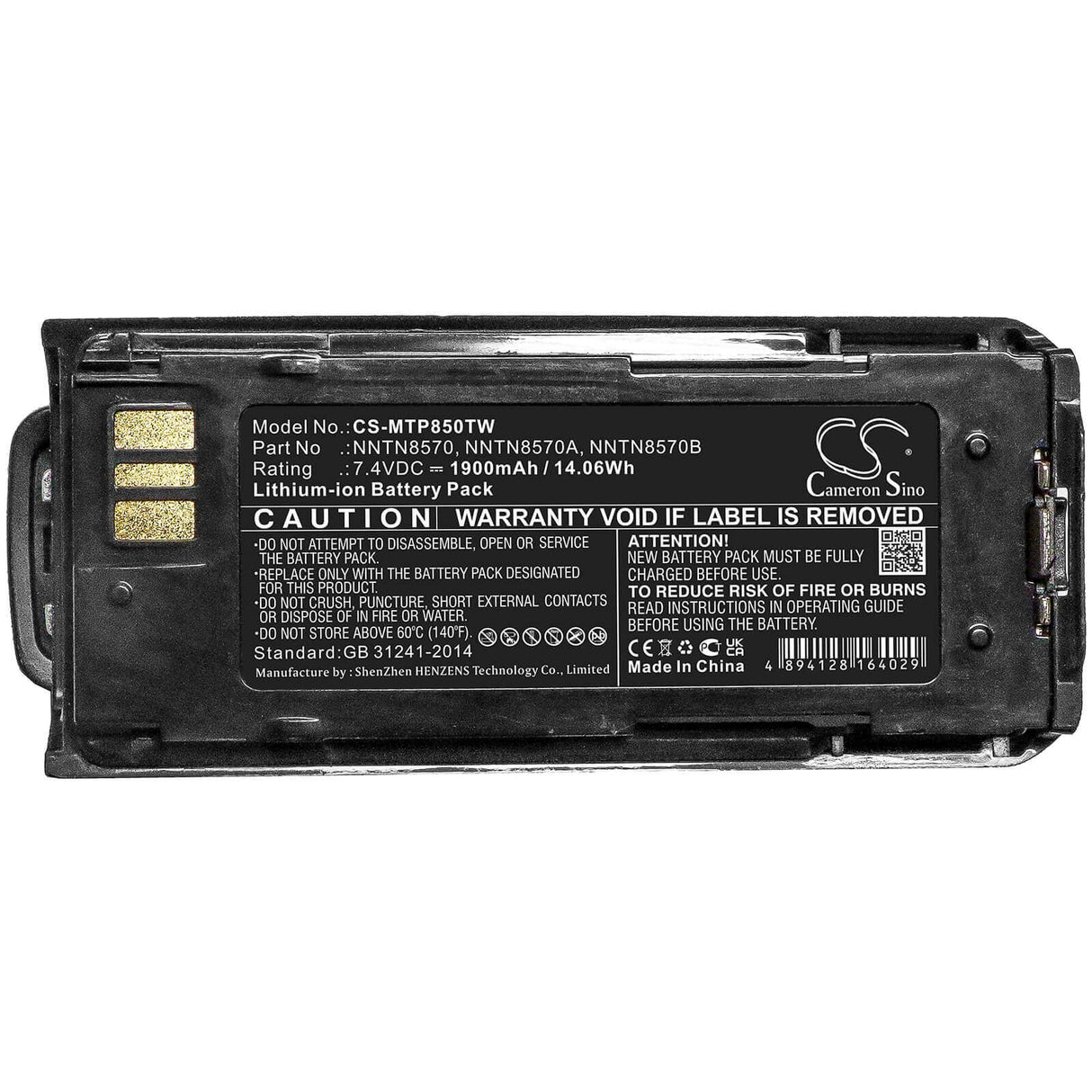 7.4V, Li-ion, 1900mAh, Two-Way Radio battery fits Motorola, Nntn8570, Mtp8500, Mtp8500ex, 14.06Wh Two-Way Radio Cameron Sino Technology Limited