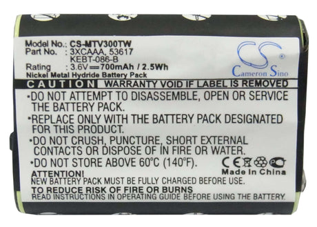 3.6V, Ni-MH, 700mAh, Two-Way Radio battery fits Motorola, 3xcaaa, Fv300, Fv500, 2.52Wh Two-Way Radio Cameron Sino Technology Limited