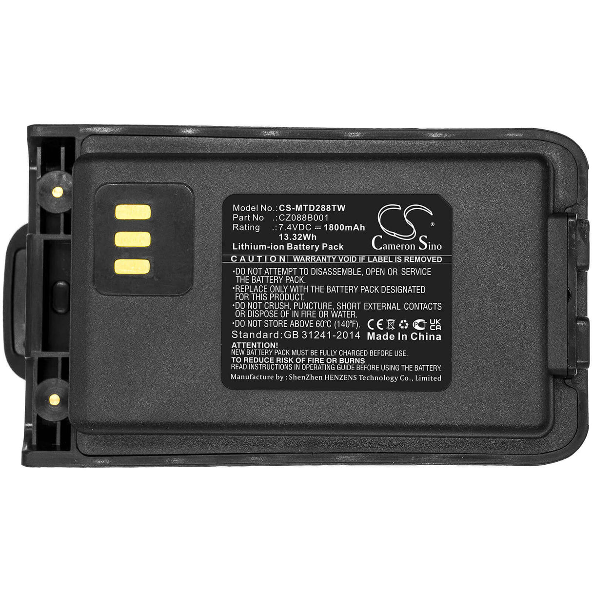 7.4V, Li-ion, 1800mAh, Two-Way Radio battery fits Motorola, Vertex, Cz088b001, Vz-20, Vz-28, 13.32Wh Two-Way Radio Cameron Sino Technology Limited