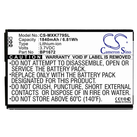 3.7V, Li-ion, 1840mAh, Hotspot battery fits Moxee, Bp1672, K779, K779hsdg_p, 6.81Wh Hotspot Cameron Sino Technology Limited