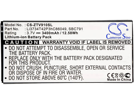 3.7V, Li-ion, 3400mAh, Tablet battery fits Билайн, Mtc, Zte, Optus, Li3734t42p3hc86049, 1055, 12.58Wh Tablet Cameron Sino Technology Limited