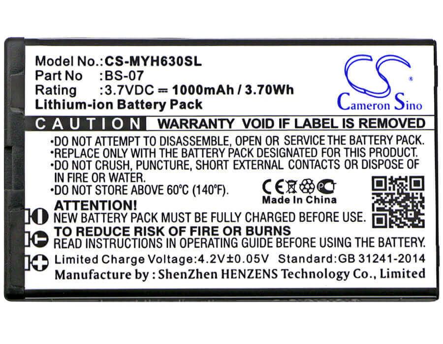 3.7V, Li-ion, 1000mAh, SmartPhone battery fits Myphone, Bs-07, 6300, 3.7Wh Mobile, SmartPhone Cameron Sino Technology Limited (Smartphone)