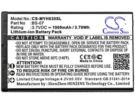 3.7V, Li-ion, 1000mAh, SmartPhone battery fits Myphone, Bs-07, 6300, 3.7Wh Mobile, SmartPhone Cameron Sino Technology Limited (Smartphone)