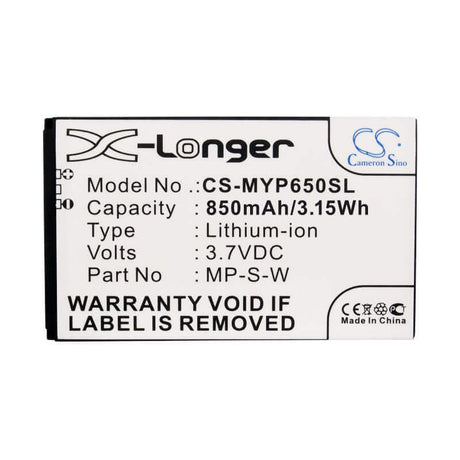 3.7V, Li-ion, 850mAh, SmartPhone battery fits Myphone, Mp-s-w, 6500, 3.15Wh Mobile, SmartPhone Cameron Sino Technology Limited (Smartphone)