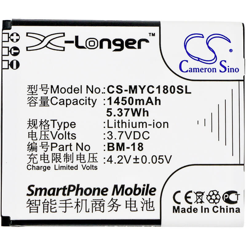 3.7V, Li-ion, 1450mAh, SmartPhone battery fits Myphone, Bm-18, C-smart Iii, 5.37Wh Mobile, SmartPhone Cameron Sino Technology Limited (Suspended)