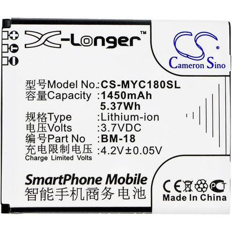 3.7V, Li-ion, 1450mAh, SmartPhone battery fits Myphone, Bm-18, C-smart Iii, 5.37Wh Mobile, SmartPhone Cameron Sino Technology Limited (Suspended)