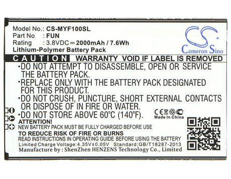 3.8V, Li-Polymer, 2000mAh, SmartPhone battery fits Myphone, Fun, Fun, 7.6Wh Mobile, SmartPhone Cameron Sino Technology Limited (Suspended)