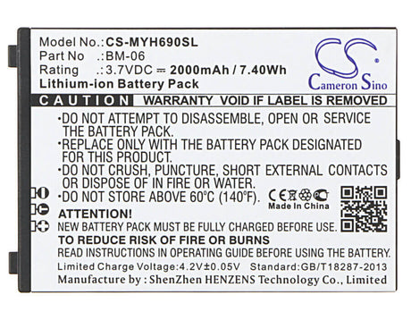 3.7V, Li-ion, 2000mAh, SmartPhone battery fits Myphone, Bm-06, Hammer Iron, H-smart, 7.4Wh Mobile, SmartPhone Cameron Sino Technology Limited (Smartphone)