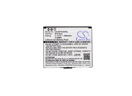 3.7V, Li-ion, 800mAh, SmartPhone battery fits Myphone, S72 Duo, S72 Duo, 2.96Wh Mobile, SmartPhone Cameron Sino Technology Limited (Suspended)