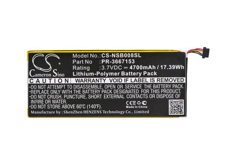 3.7V, Li-Polymer, 4700mAh, Tablet battery fits Nabi, Pr-3667153, Dmtab-nv08b, Dreamtab 8", 17.39Wh Tablet Cameron Sino Technology Limited