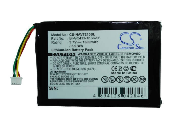 3.7V, Li-ion, 1600mAh, GPS battery fits Navigon, Bi-gc411-1k6kay, 7210, 7310, 5.92Wh GPS, Navigator Cameron Sino Technology Limited